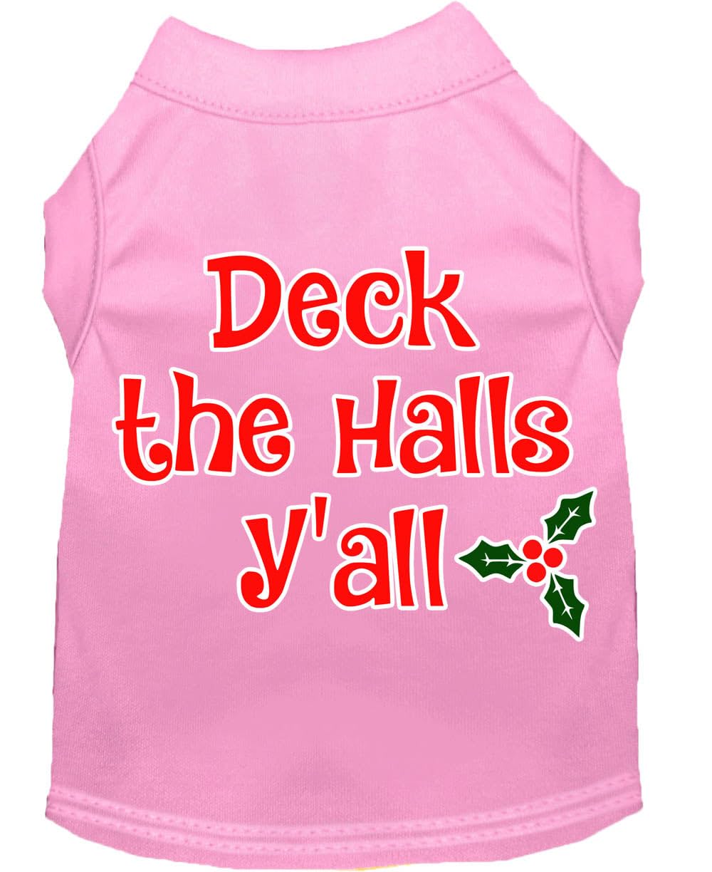Christmas Pet Dog & Cat Shirt Screen Printed, &quot;Deck The Halls, Y'all&quot; Light Pink 3XL (25-35 lbs.)