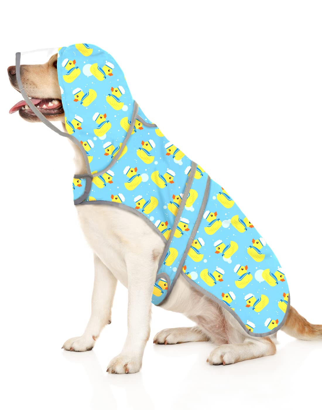 Hde Dog Raincoat With Clear Hood Rain Jacket Poncho For Small Medium Large Dogs Sailor Ducks Blue - L