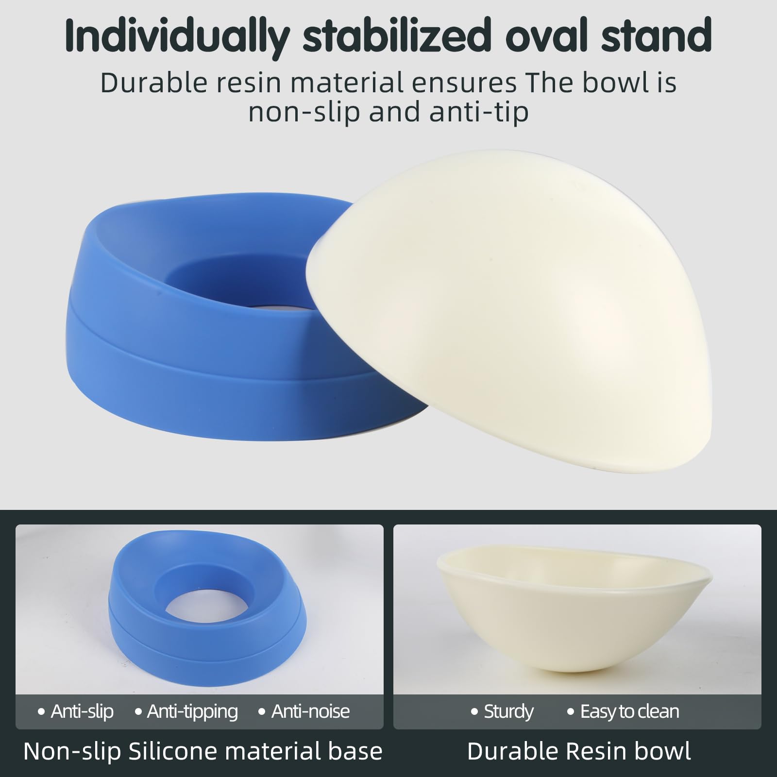 Bulldog Bowl Anti-Slip Dog Cat Dish Detachable Rubber Dog Bowl Pet Sterile Tilted Pet Feeder Slope Base (Blue, 2 Cup (Small/Medi