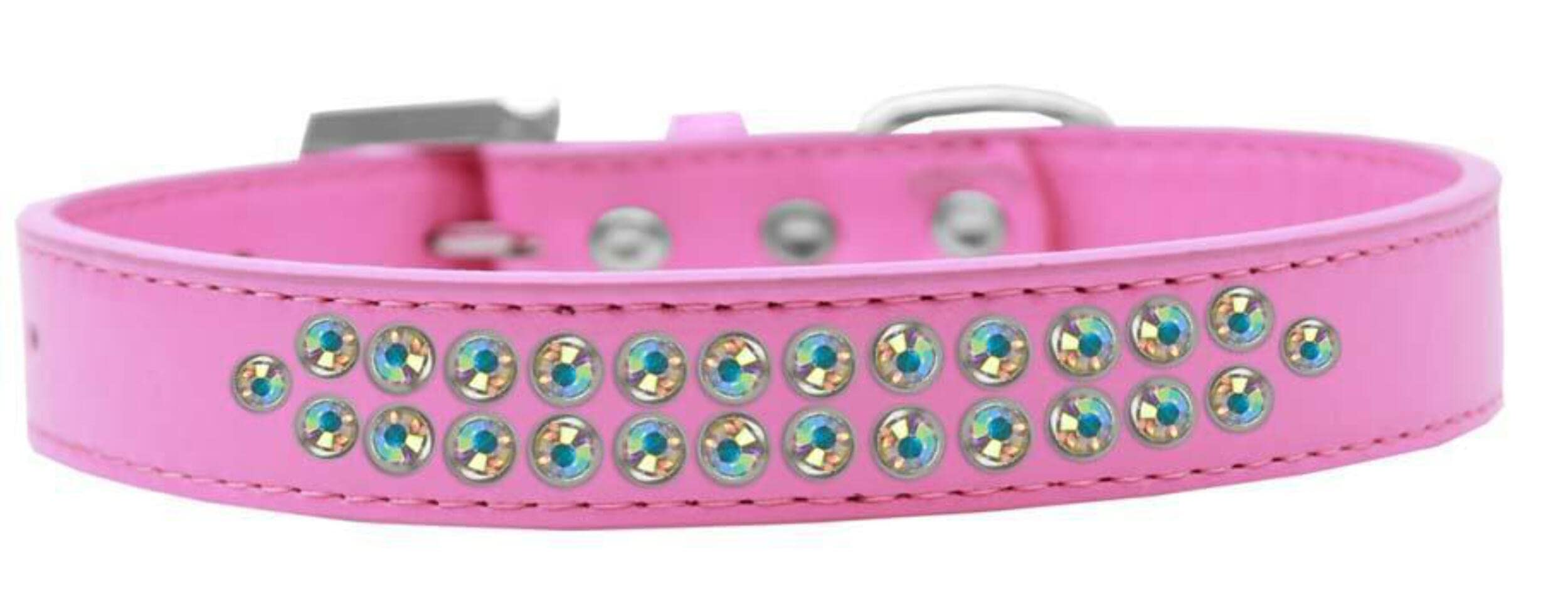 Mirage Pet Products Two Row AB Crystal White Dog Collar, Size 14