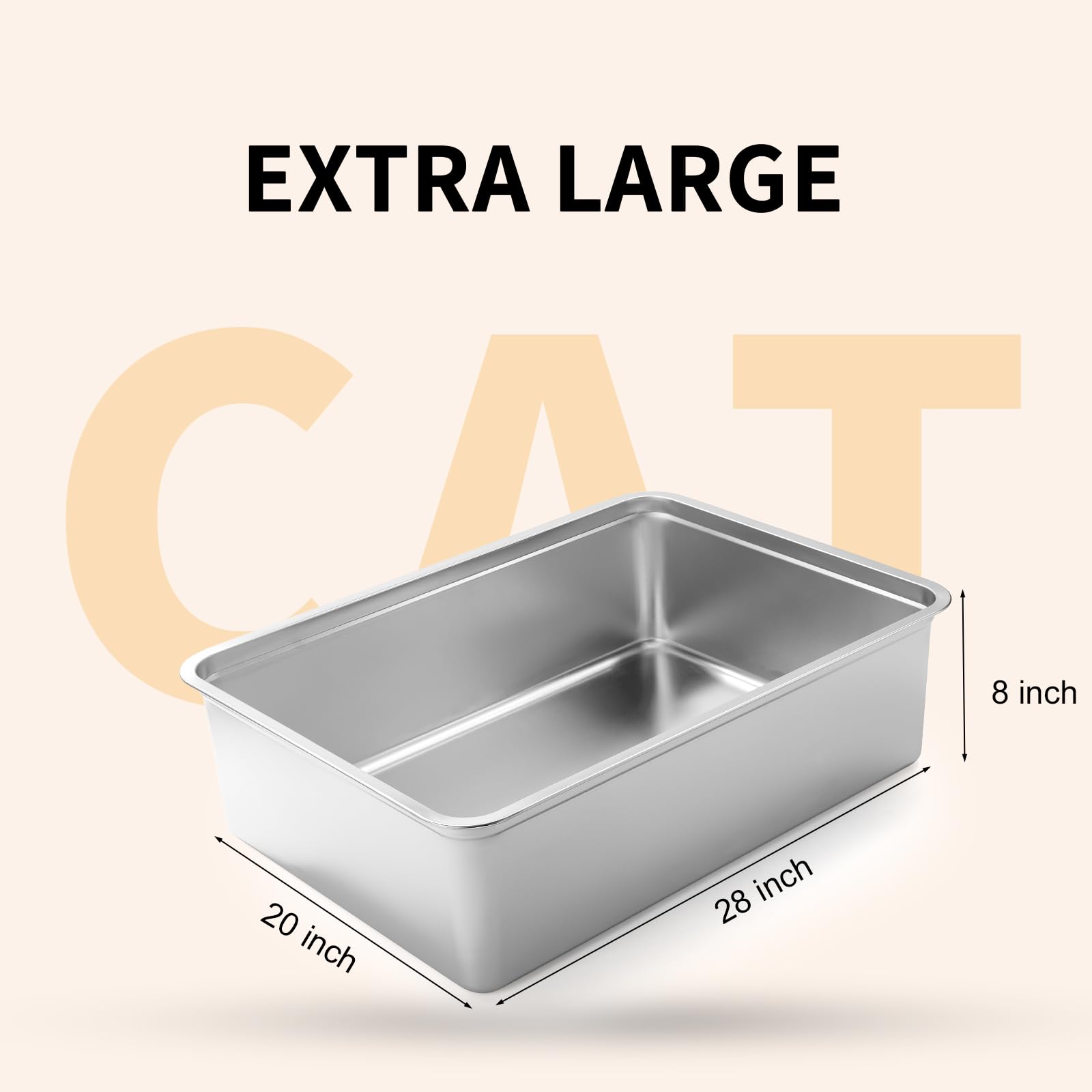 Yangbaga Extra Large Stainless Steel Litter Box, 28 X 20 X 8 Ultimate Metal Cat Litter Box With High Sides, Sturdy Long-Lasting