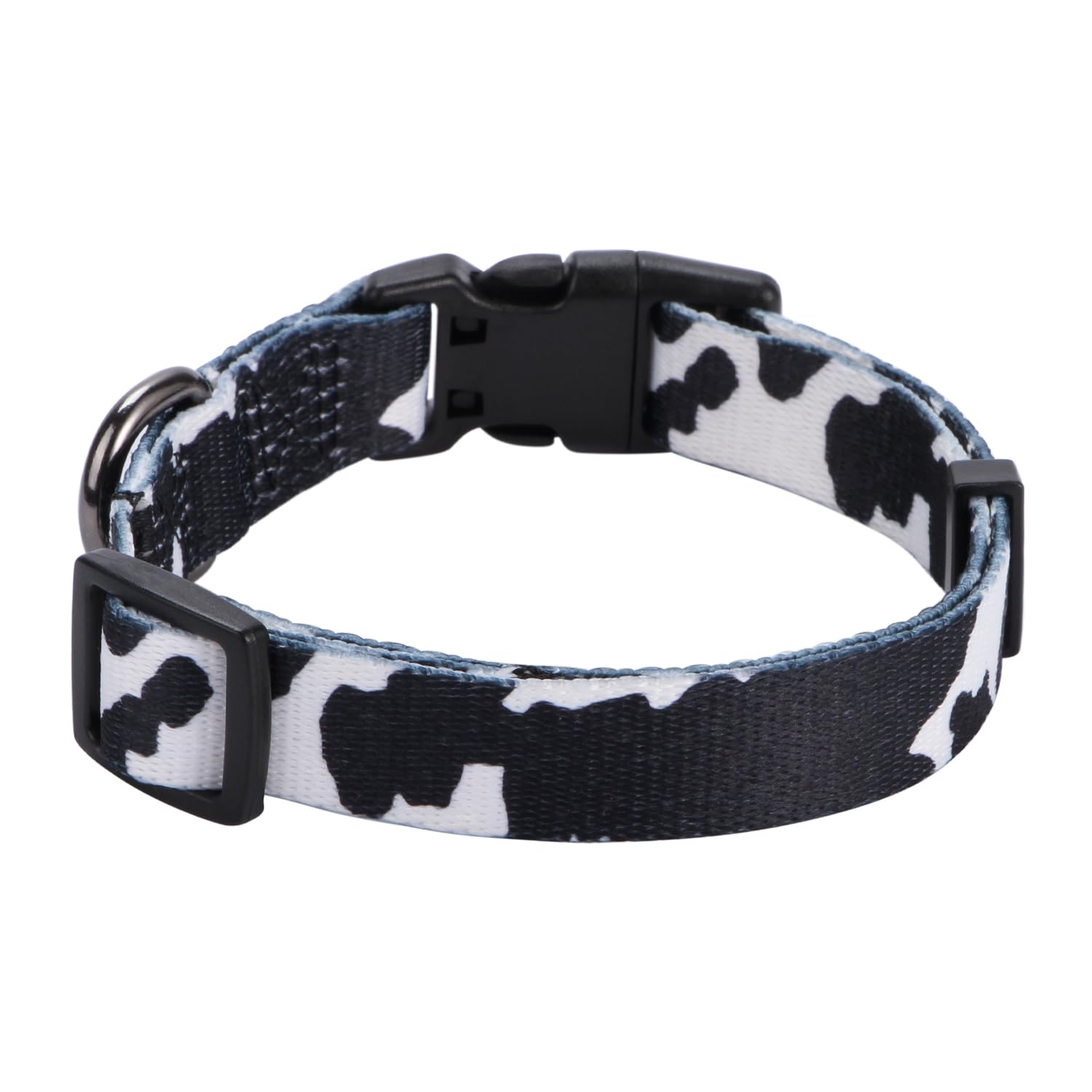 Rhea Rose Cow Print Dog Collar Animal Pattern For Dogs White Black, Small