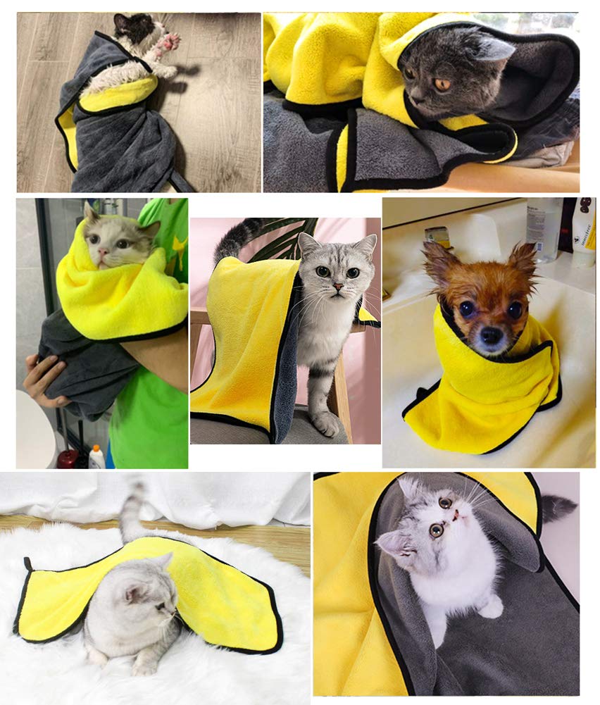 Kwispel Dog Bath Towel - Super Absorbent Microfiber Dog Towel For Small Dogs And Cats, Yellow & Grey 11.8' X 23.6'