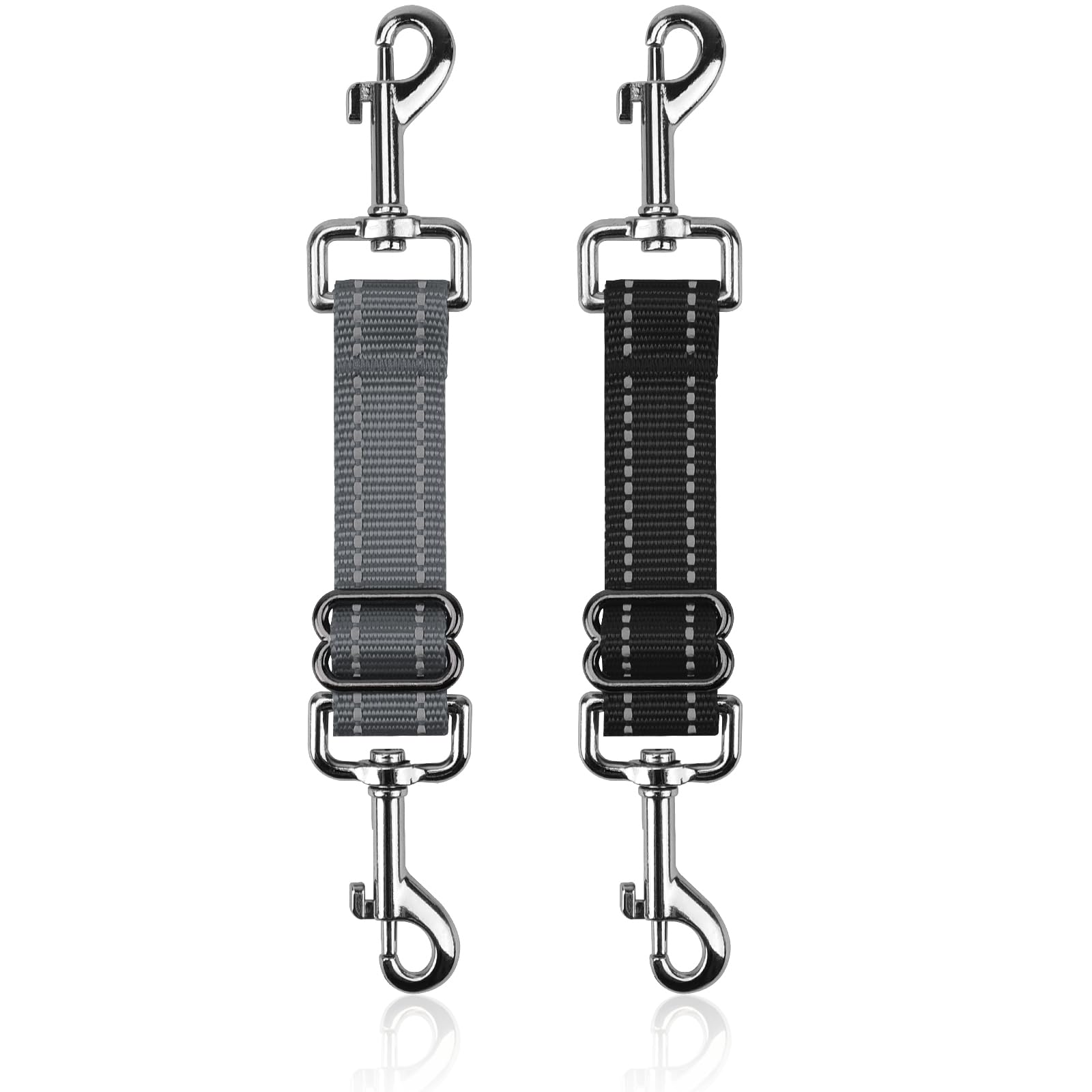 Yuepet Dog Safety Collar Clips 2 Pack Adjustable Prong Backup Clips Reflective Double Ended Backup Clasp Leash Connector For Dog