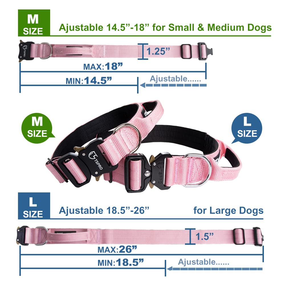 Tspro Premium Dog Collar With Handle Thick Dog Collar Adjustable Dog Collar Heavy Duty Quick-Release Metal Buckle Dog Collar For Small Or Medium To Extra Large Dogs(M-Pink)