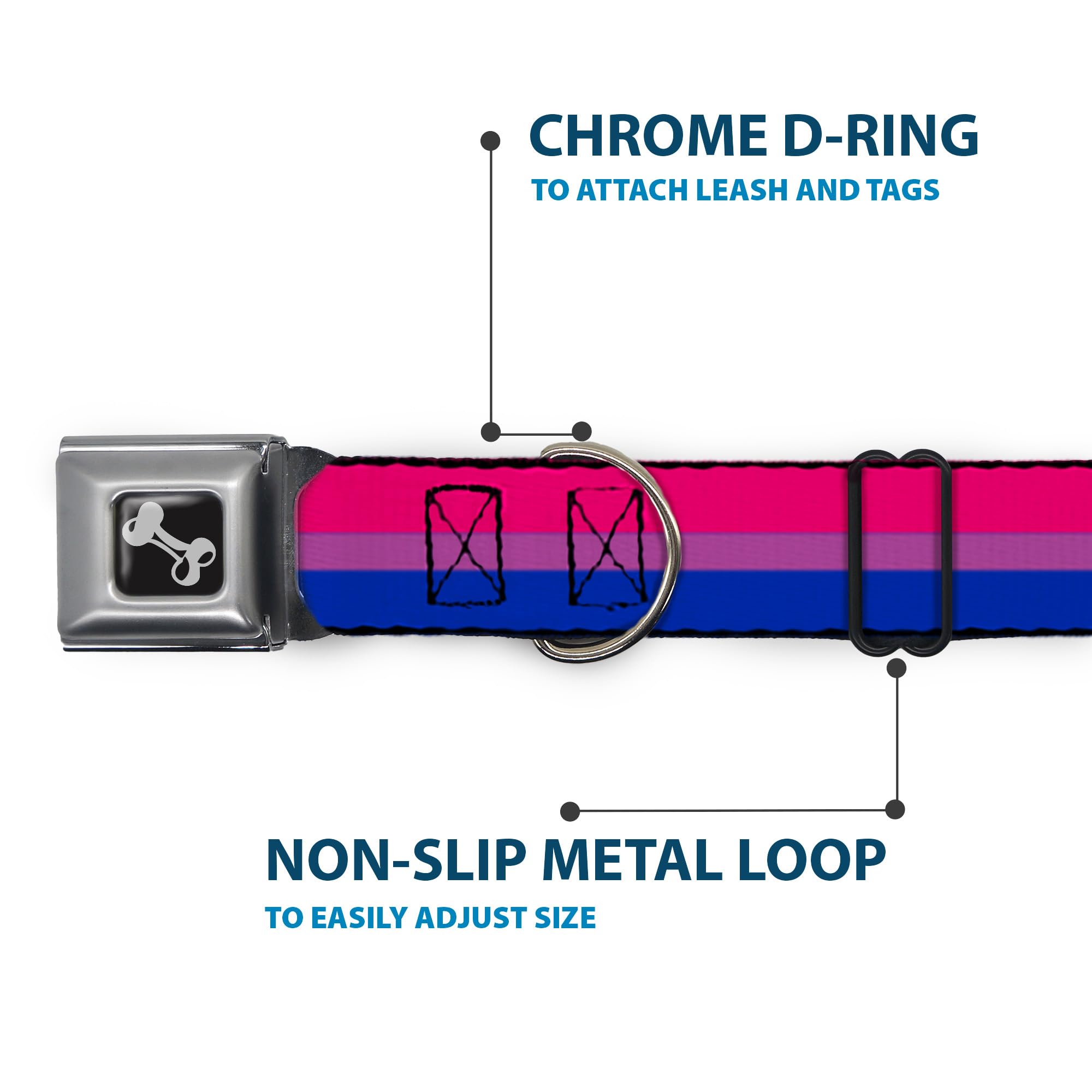 Buckle-Down Dog Collar Seatbelt Buckle Flag Bisexual Pink Purple Blue, Multicolor, 1.5'' Wide - Fits 16-23'' Neck - Medium (Dc-W
