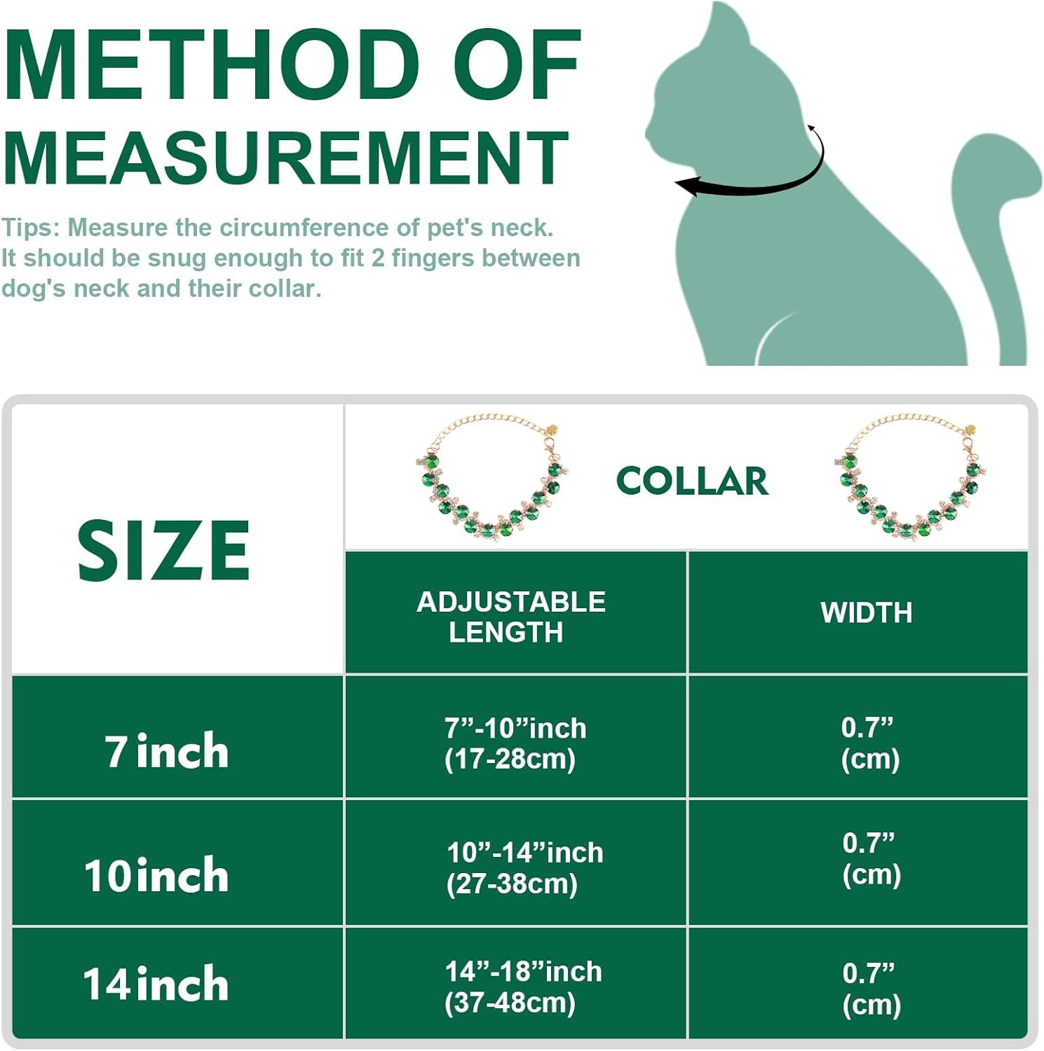 Howwfaly Dog Collar And Cat Collar Gold Chain Necklace Stainless Steel Adjustable Green Rhinestones Collar With Cute Pet Paw For