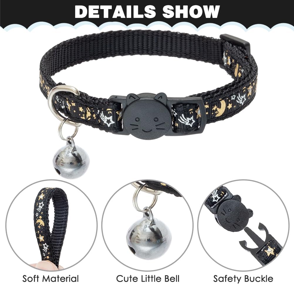 Pawchie Cat Harness With Leash And Collar Set - Escape Proof Adjustable H-Shped Cat Harness With Star And Moon Pattern Glow In T