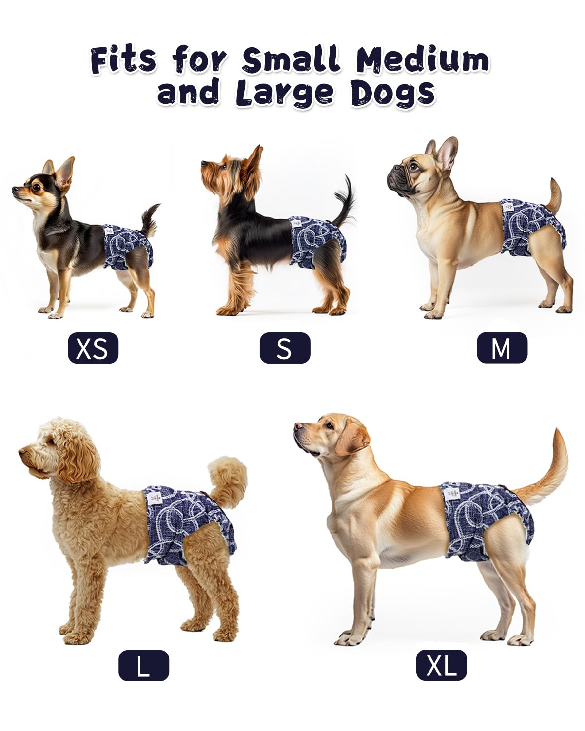 Cutebone Washable Female Dog Diapers 4 Pack Reusable Doggie Heat Diapers For Period Fmg05Xs