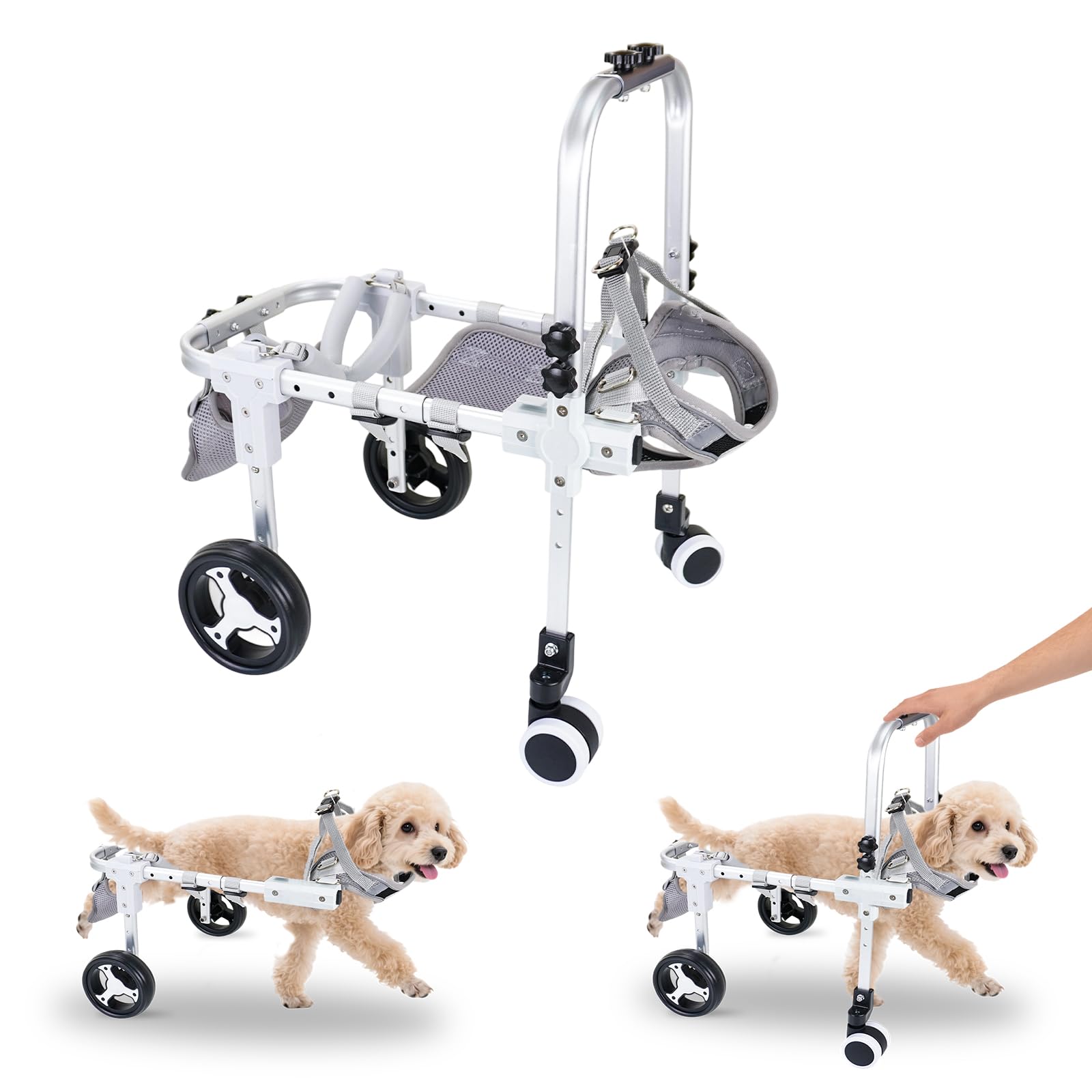 Pakalife Dog Wheelchair for Back Legs,Adjustable 4 Wheel Dog Strollers with Handle for Small and Medium Sized Injured Cats/Dogs,