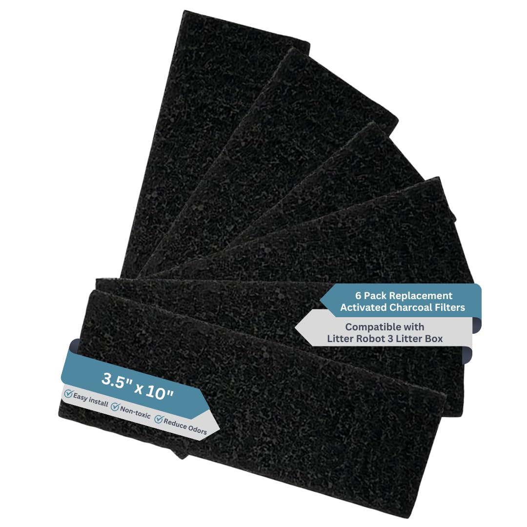 6 Pack Replacement Filters Compatible With Litter-Robot 3 – Activated Charcoal Cat Litter Box Filters Eliminate Odors And Easy Installation