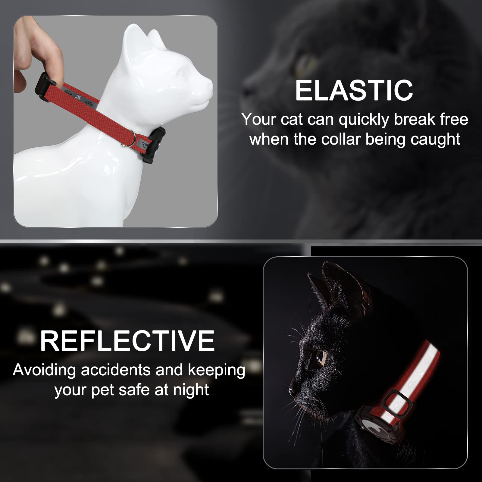Reflective Airtag Cat Collar, Integrated Cat Tracker Collar With Air Tag Holder And Bell, Safety Elastic Band Cat Gps Collars For Girl Boy Cats, Kittens And Puppies (Red, S)