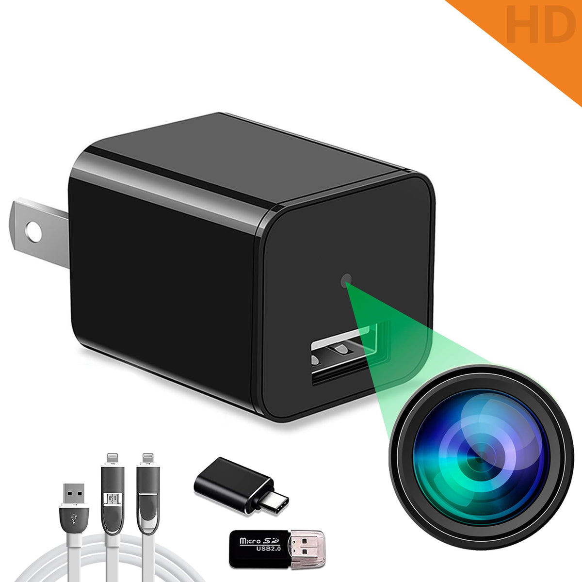 Alpha Tech Plug-In 1080P Hd Mini Camera - Premium, 110 Wide View - Plug & Use - Wifi-Free Setup - Compact Usb Cam For Simple, Re