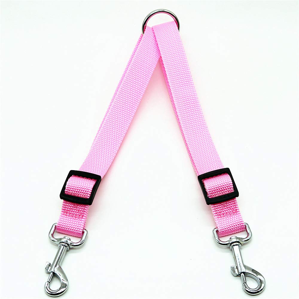 Htkj No Tangle Dog Leash Coupler, Dual Double Dog Adjustable Splitter Lead For Two Dogs Durable Walker And Trainer Leash 1 X 16-23 Inches - Pink