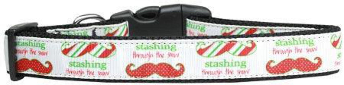 Christmas Pet Dog & Cat Nylon Collar or Leash, &quot;Stashing Through The Snow&quot; XS Collar