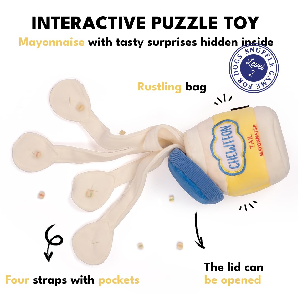 Chewffon Dog Enrichment Toys, Interactive Mayonnaise Jar Puzzle, Snuffle Toy For Mental Stimulation, Hide And Seek Crinkle Toy F