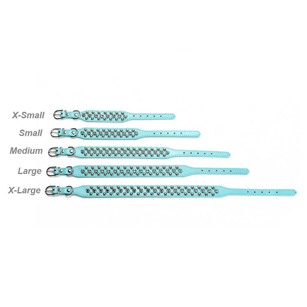 Aolove Mushrooms Spiked Rivet Studded Adjustable Pu Leather Pet Collars For Cats Puppy Dogs (X-Small, Blue)