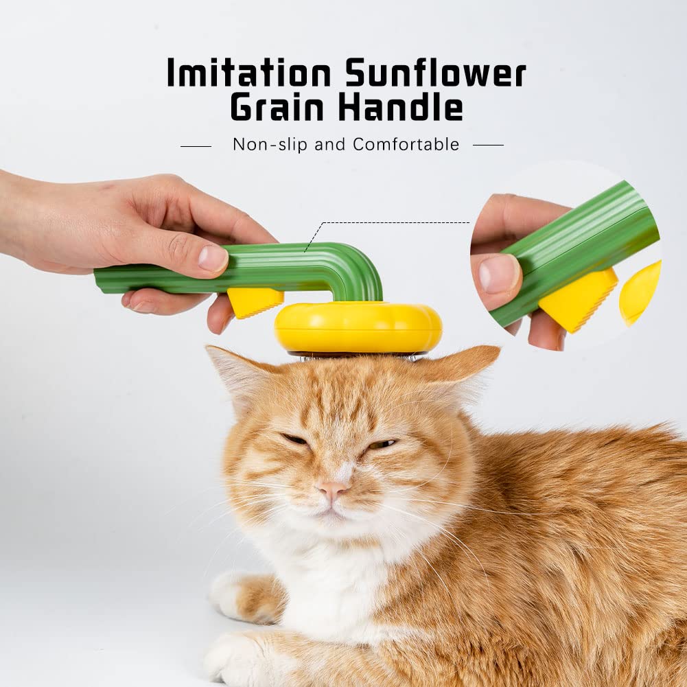 Awpland Pet Sunflower Brush, Self Cleaning Brush For Short Or Long Haired Cats And Dogs, Waterproof And Easy To Clean- Shedding And Grooming Tool For Pets, Remove Loose Hair, Fur, Undercoat, Mats, Tangled Hair, Knots