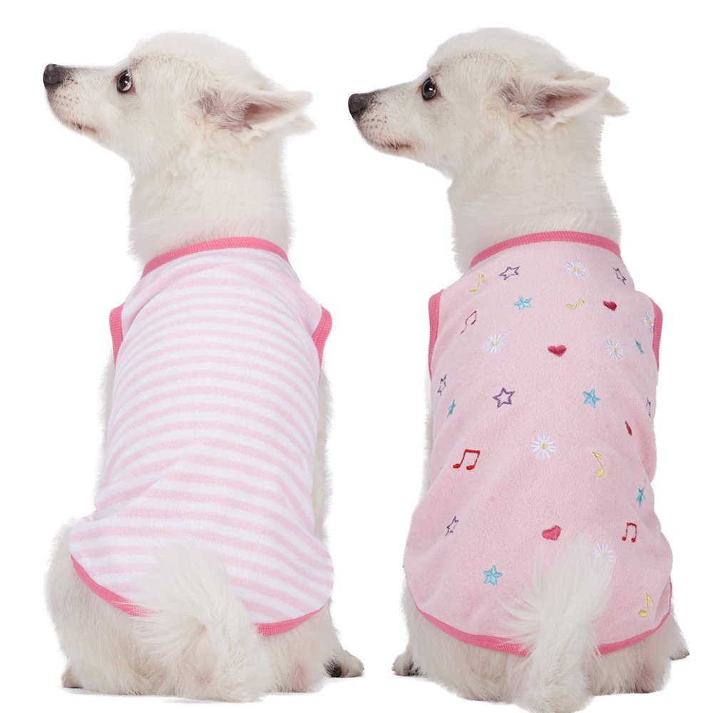 Blueberry Pet Pack Of 2 Soft & Comfy Terry Cotton Pink Wonderland Sleep & Play Dog Pajamas & Tank Top T Shirt, Back Length 12', Clothes For Girl Dogs