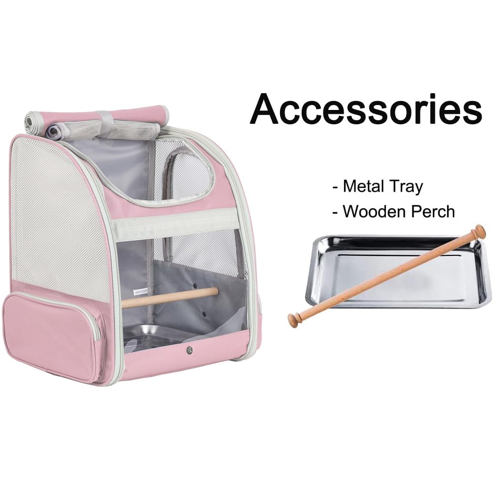 Orizzp Bird Carrier Backpack With Wooden Stand Perch, Bird Travel Carrier Backpack (Pink, Bird Backpack)