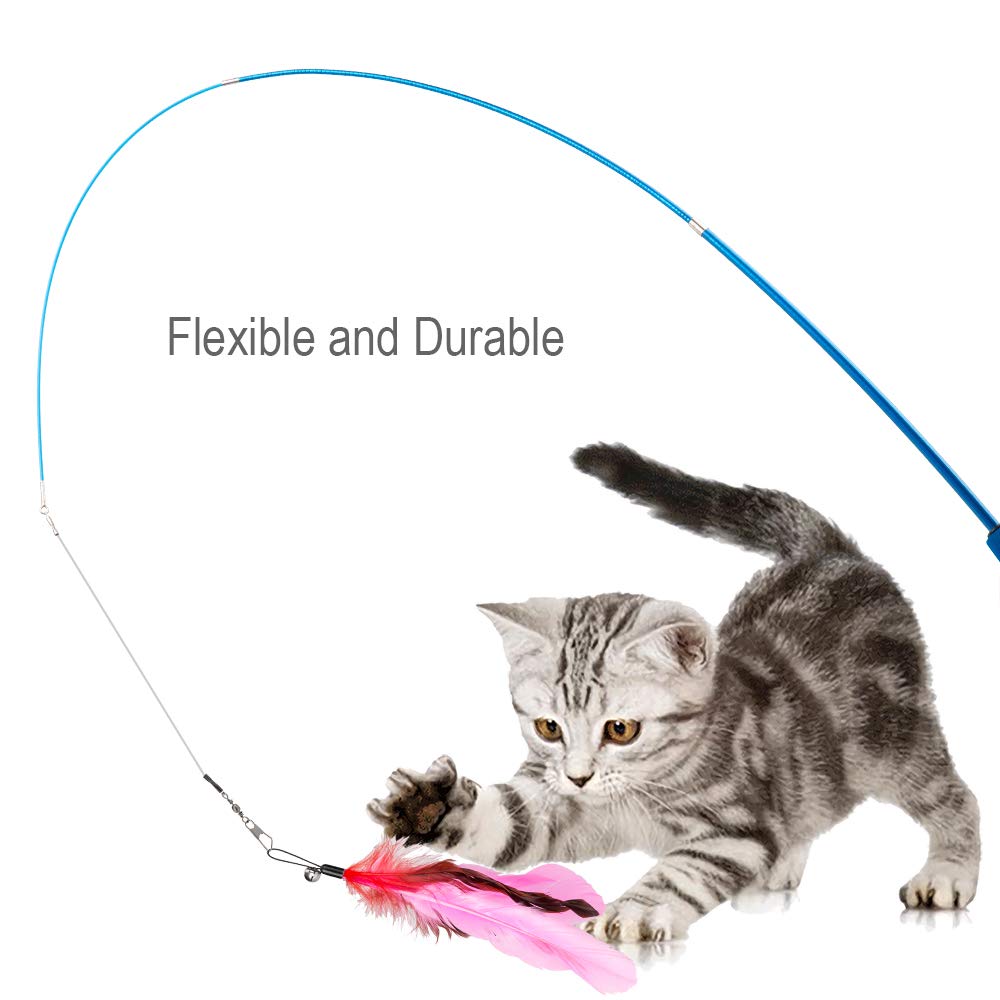 Jiaron Cat Toys Feather Toy, 2Pcs Retractable Wand And 10Pcs Replacement Teaser With Bell Refills, Interactive Catcher And Funny