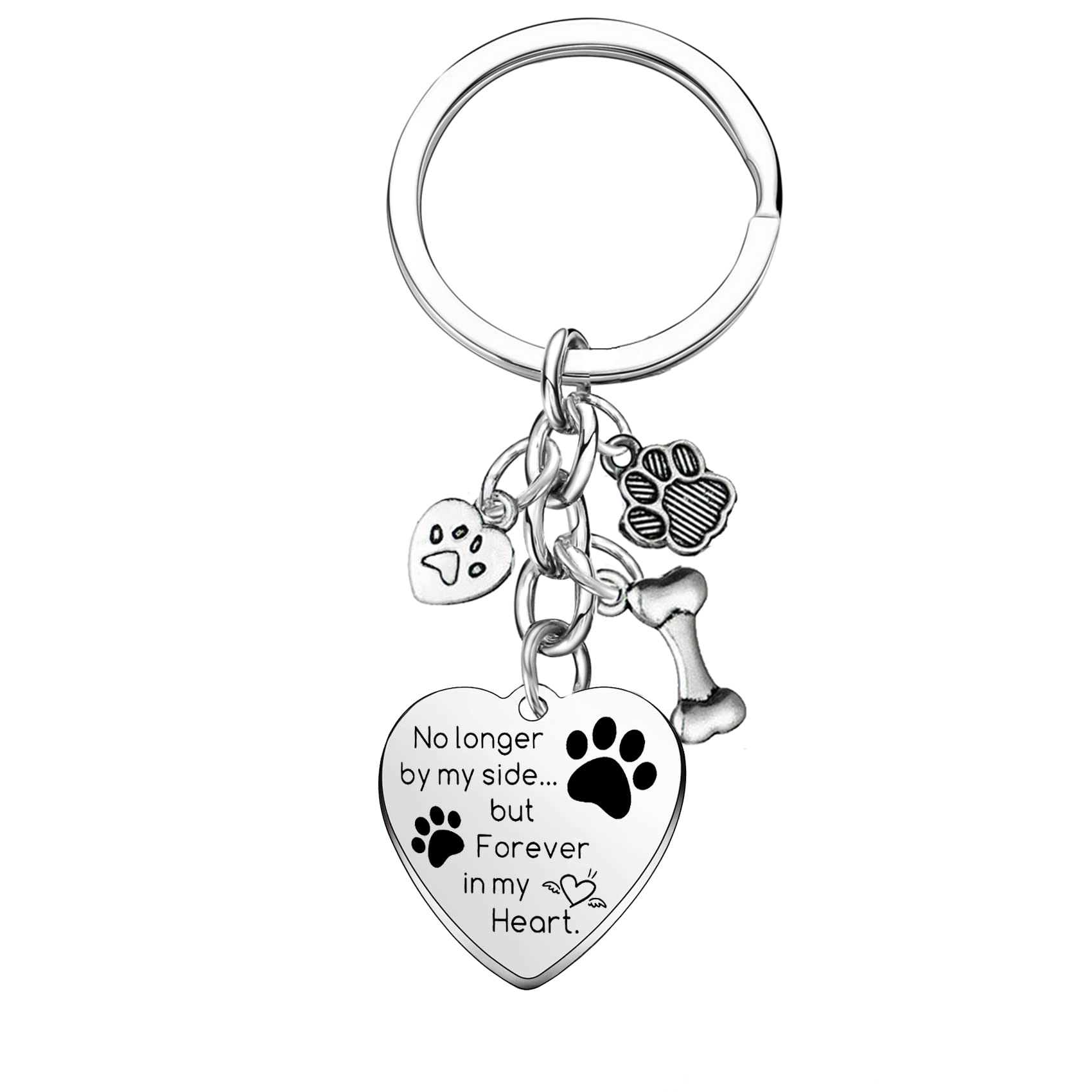 Dog Memorial Gifts Pet Memorial Keychain No Longer by My Side Forever in My Heart Key Chain Loss of Dog Gifts Paw Prints Charm S