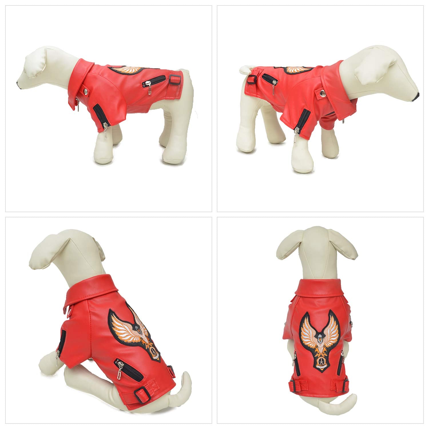 Lovelonglong Cool Dog Leather Jacket, Warm Coats Dogs Windproof Cold Weather Coats For Large Medium Small Dogs With Eagle Embroidery Red B-L