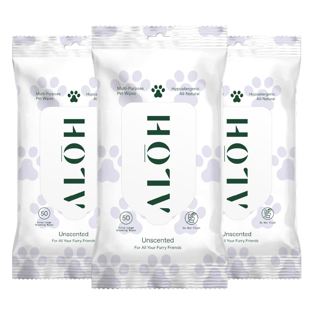 Aloh Hypoallergenic | All-Natural | Multi-Purpose Pet Wipes, Unscented 50Ct Wipes | 3 Pack Of 50Ct Wipes (150 Wipes)