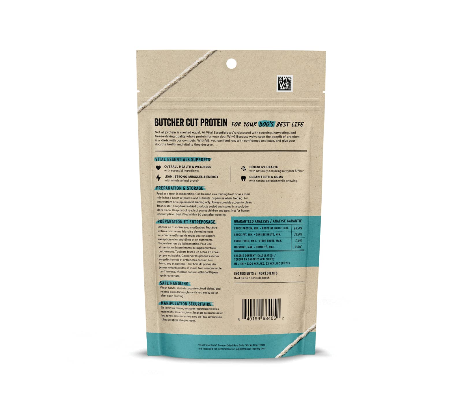 Vital Essentials Bully Sticks Dog Treats, 1.4 oz | Freeze-Dried Raw | Single Ingredient | Premium Quality High Protein Training