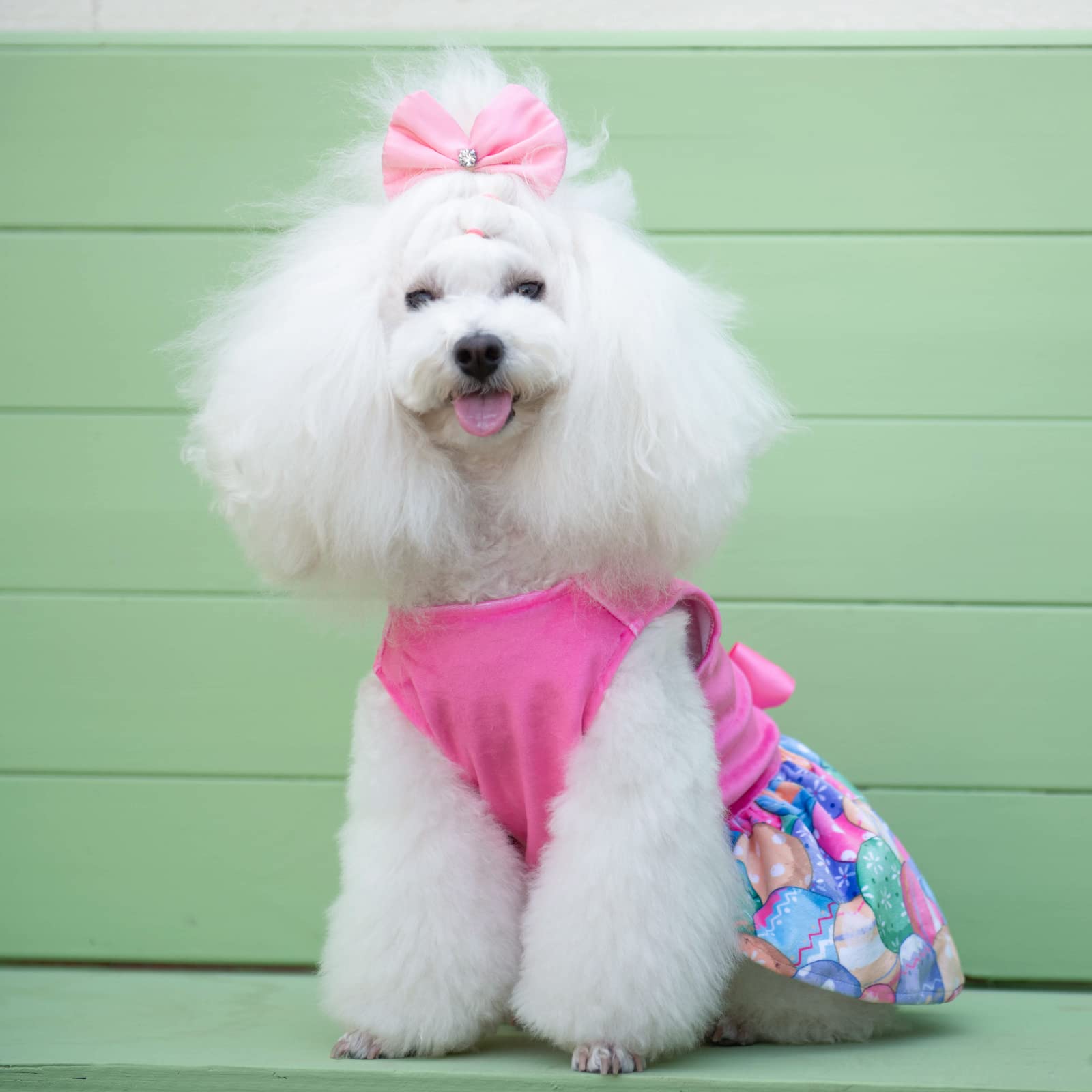 Cutebone Happy Easter Eggs Dog Dress Velvet For Small Dogs Girl Pink Puppy Dresses Dog Clothes Cva18Xs-D