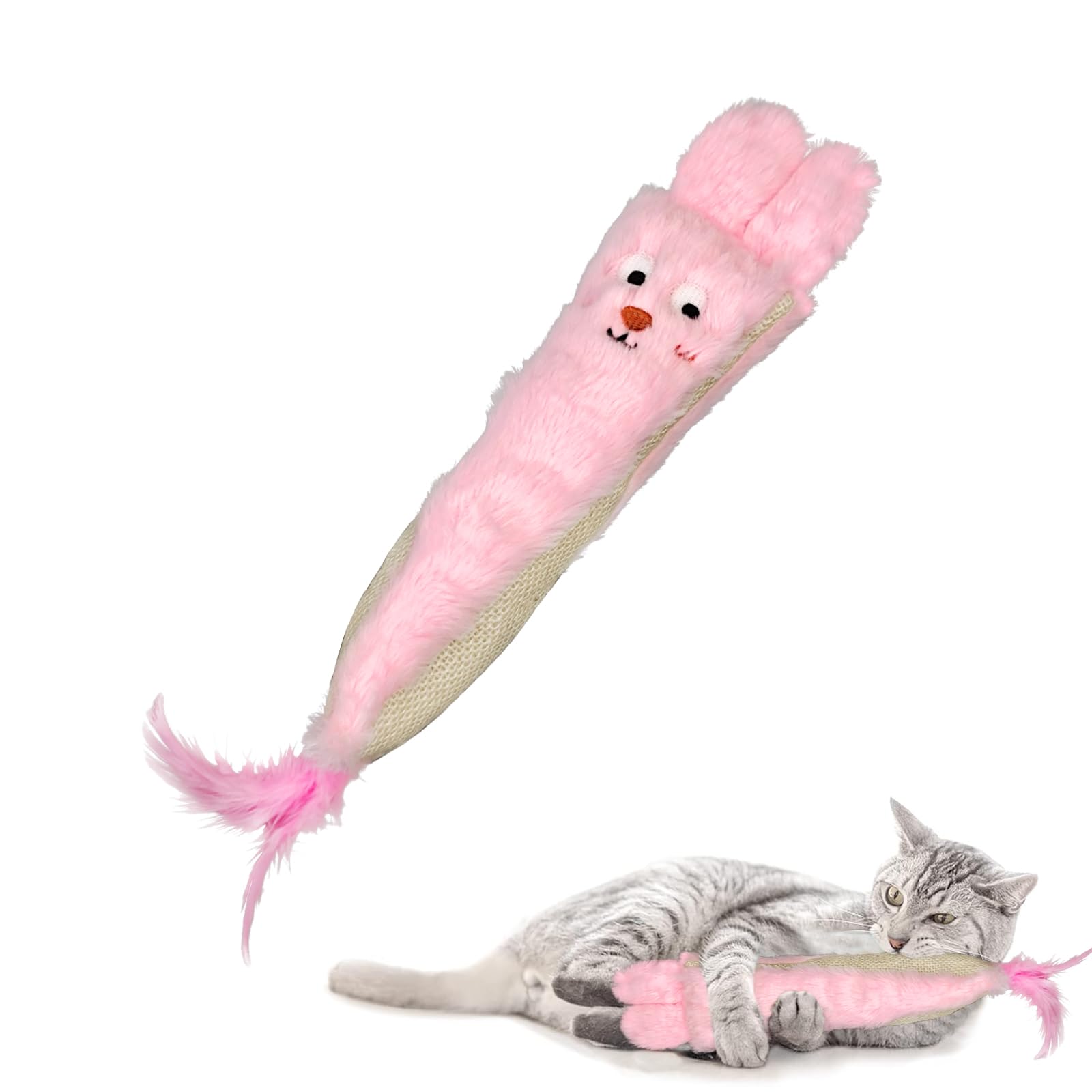 Andiker Catnip Toys For Indoor Cats,10.24Inches Plush Toy For Cats With Crinkle Paper Inside,Fluffy Cat Toy With Feather And 2 S