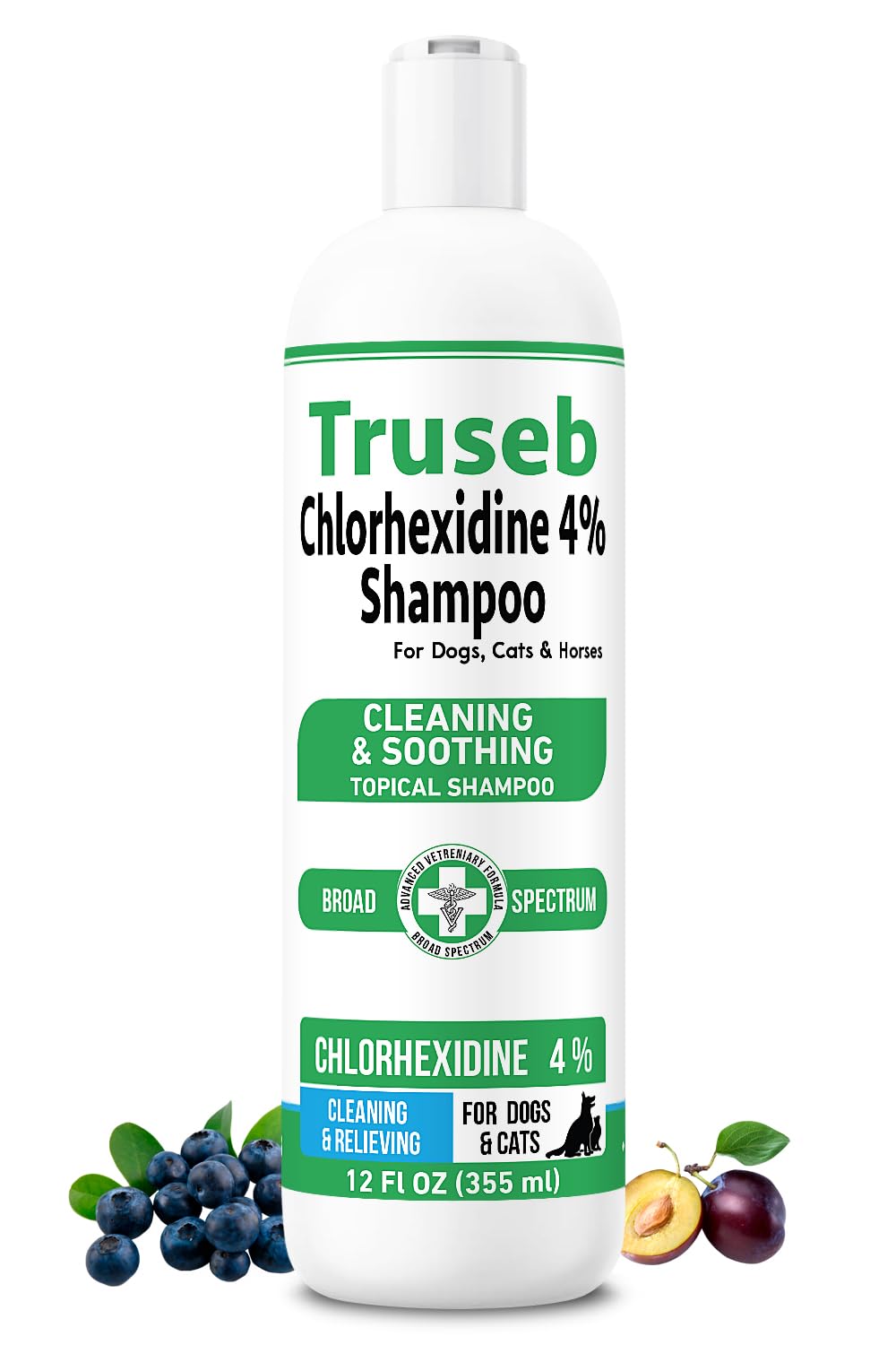 Truseb Topical Chlorhexidine 4% Shampoo For Dogs, Cats, And Horses With Plum/Blueberry Scent - 12 Oz - Made In U.S.A (Chlorhexid