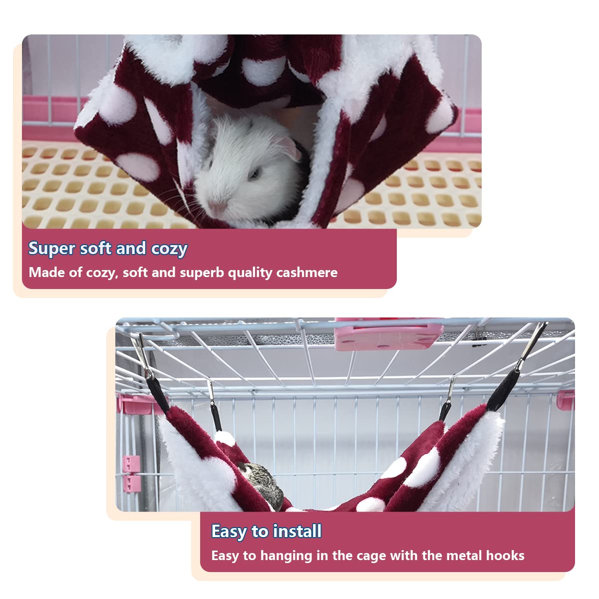 Leftstarer Rat Ferret Sugar Glider Cage Hammock Bedding Small Pet Cage Accessories Toy Triple-Layer Hammock Bedding For Hamster Guinea Pig Sugar Glider Rat Ferret Chinchilla Playing Sleeping(Red)
