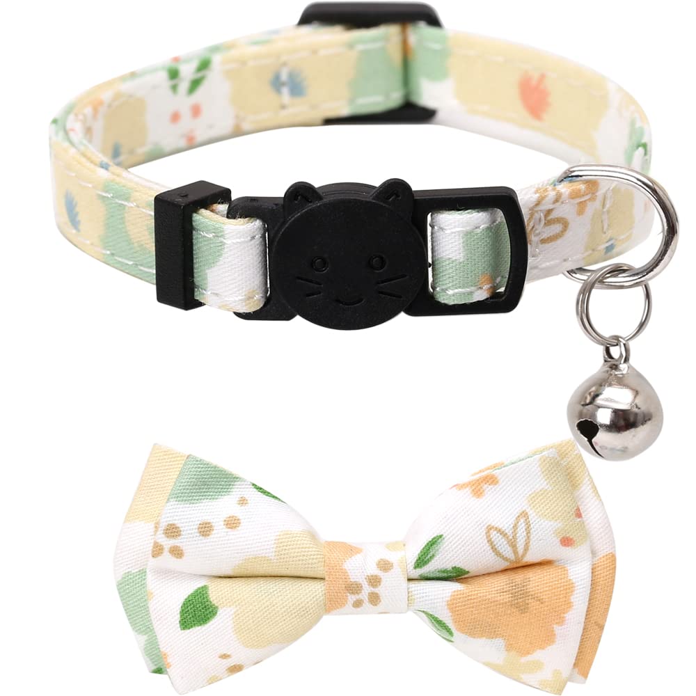 2 Pack/Set Cat Collar Breakaway With Cute Bow Tie And Bell Plaid Flower For Kitty Adjustable Safety