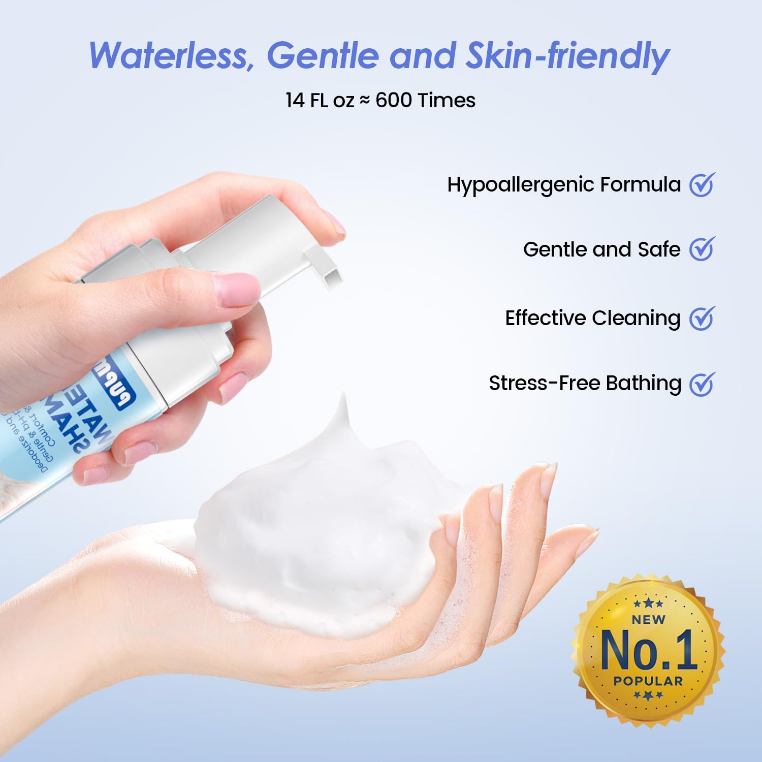 Cat Waterless Shampoo - No Rinse Formula For Quick Clean Between Baths, Hypoallergenic & Detangling, Reduce Itchy Skin Shedding