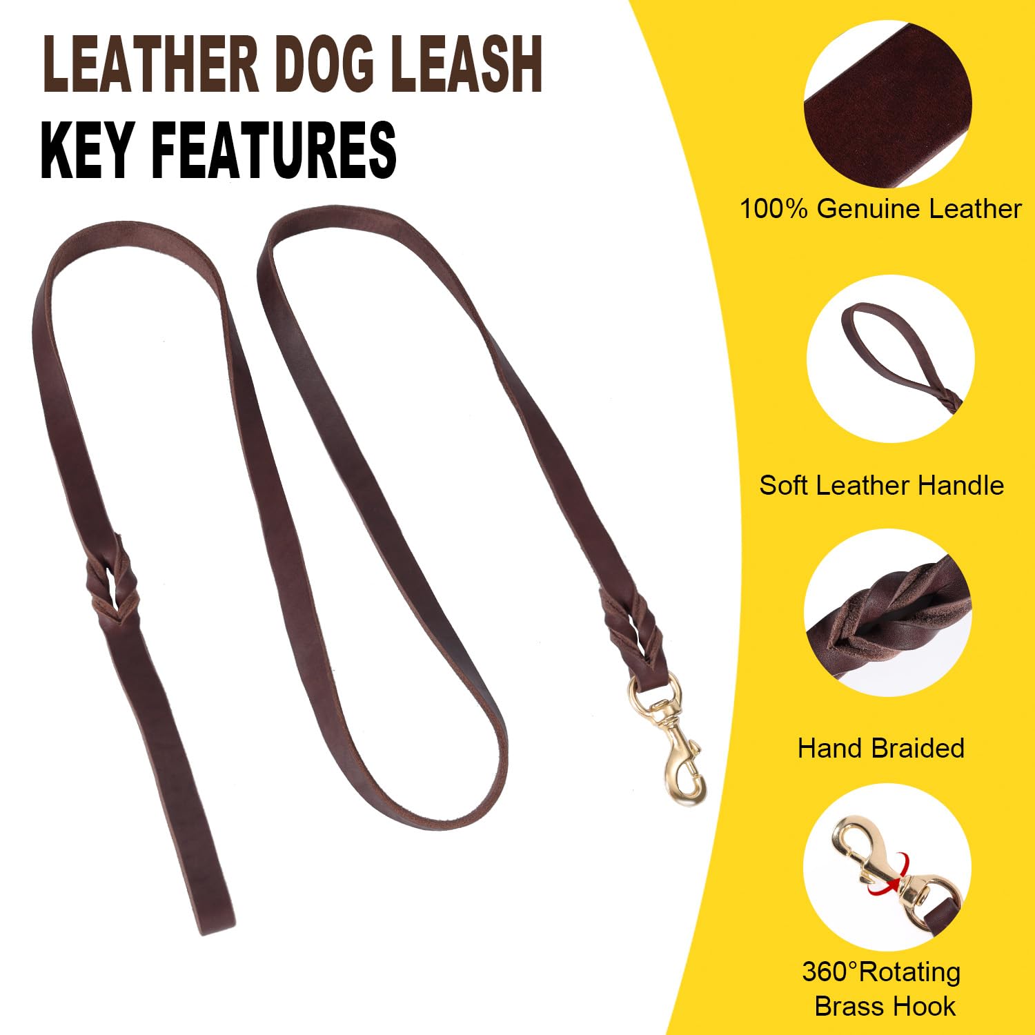 Lwbmg 5Ft Leather Dog Collar And Leash Set, Heavy Duty Dog Leash And Collar With Metal Buckle,Adjustable Pet Lead And Collar Set