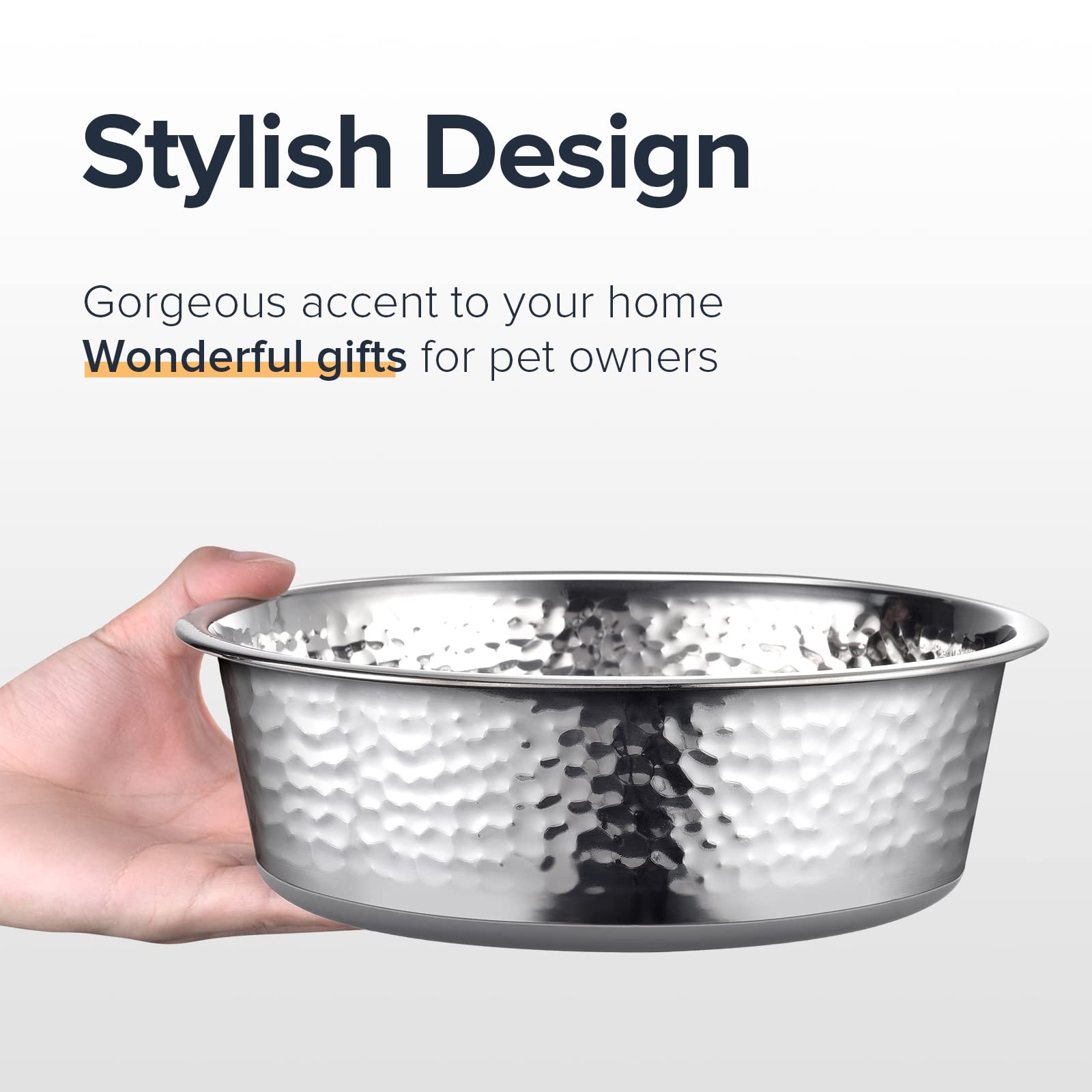URBUDDIES 2 Pack Hammered Stainless Steel Dog Bowls, Premium Metal Dog Bowls with Non Slip Rubber Bottom, Dishwasher Safe, Easy