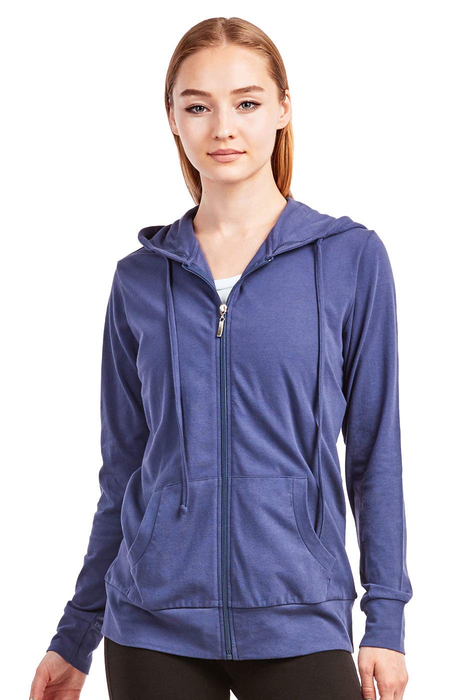 Sofra Womens Thin Cotton Zip Up Hoodie Jacket (L, Denim)