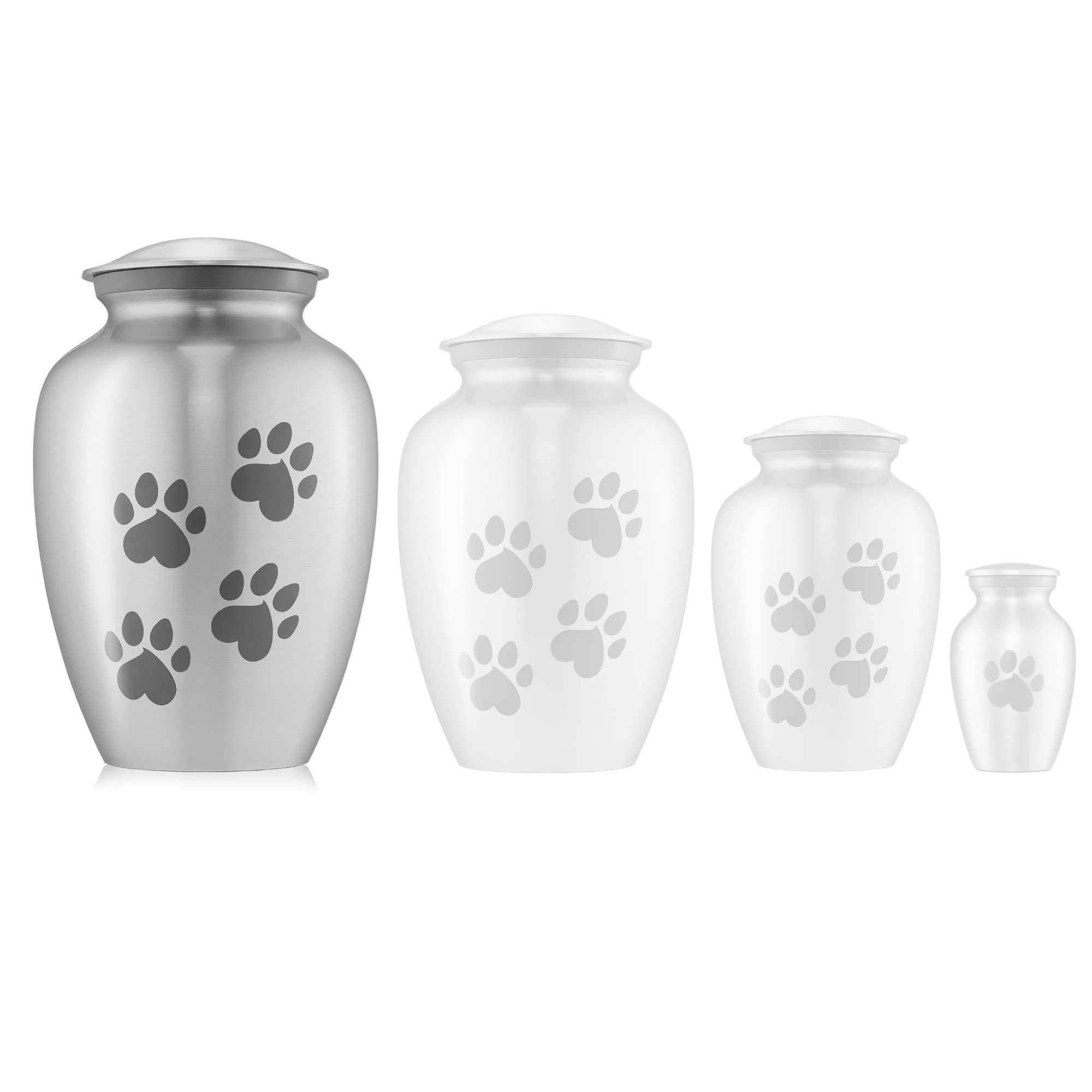 Reminded Pet Cremation Urns for Dog and Cat Ashes, Memorial Paw Print Urn - Large Up to 110 Pounds Silver