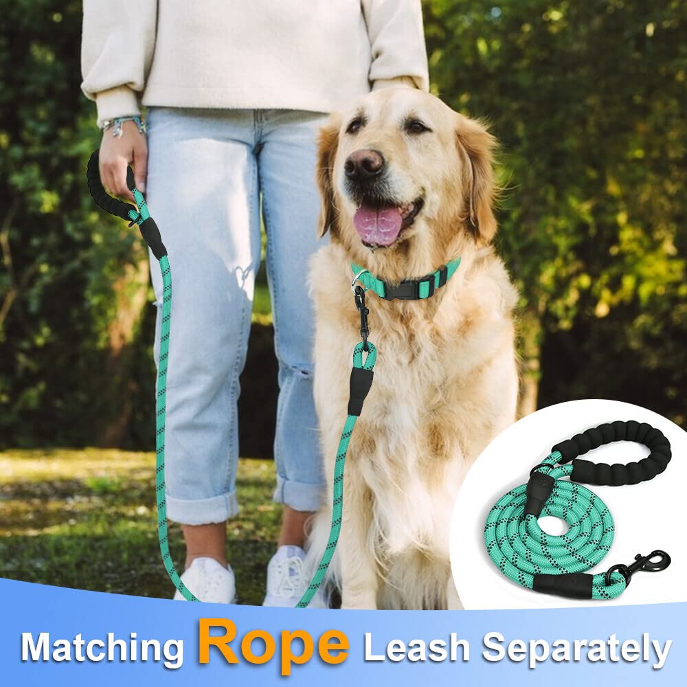 Taglory Reflective Adjustable Dog Collars For Puppy Small Medium Large Dogs, Thin Nylon Webbing And Quick Release Plastic Buckle(Teal Green,X-Large)