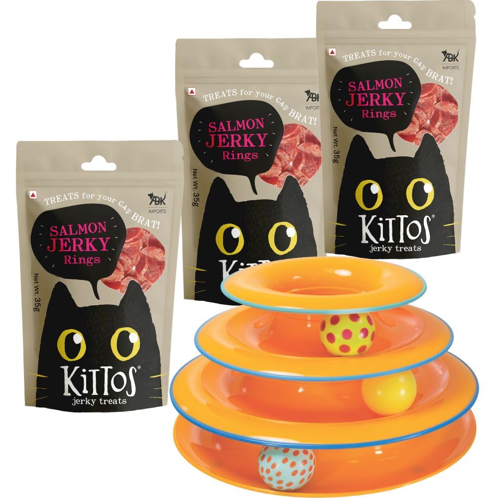 Combo Of Petstages Tower Of Track, Three Level Interactive Cat Toy Keeps Your Furry Friends Enticed (14X17 Cm) With 3 Pack Of Ki