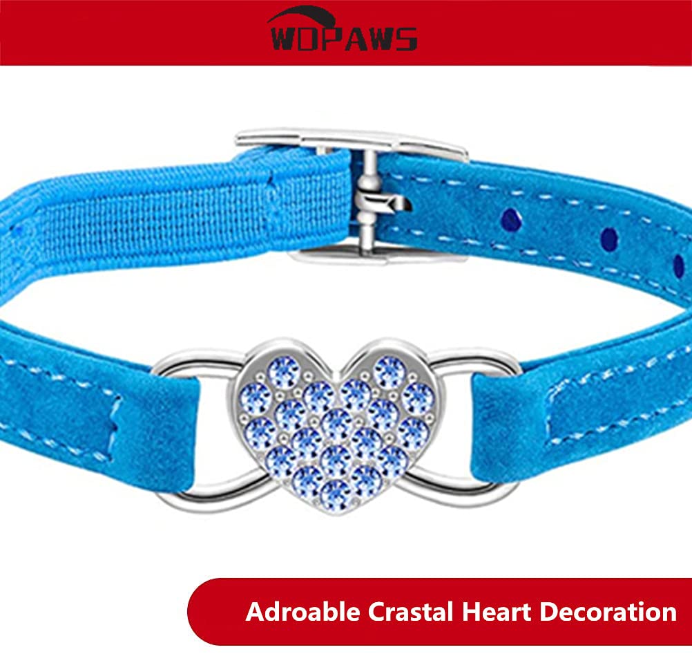 Wdpaws Heart Bling Cat Collar With Safety Belt And Bell Adjustable 8-10 Inches For Kitten Cats (Blue)