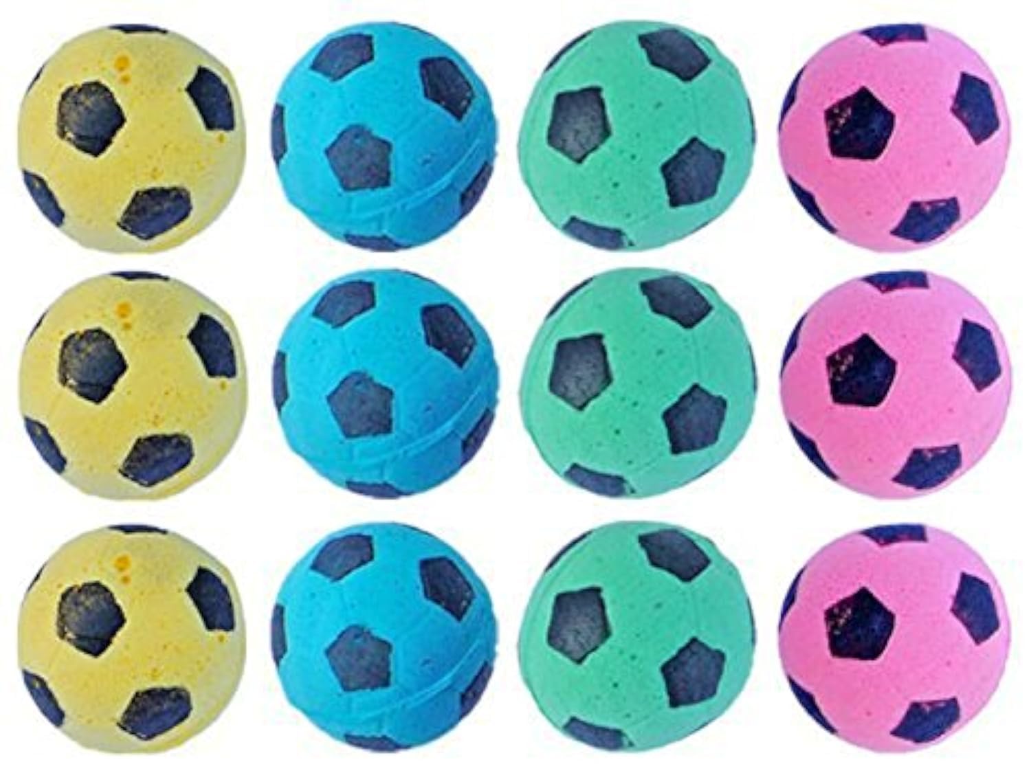 Petfavorites Cat Toy, Foam Sponge Soccer Ball (12 Pack), Interactive Pet Kitten Cat Exercise Toy Balls, Soft, Bouncy, Noise Free, Indoor, Pink, Yellow, Blue, Green