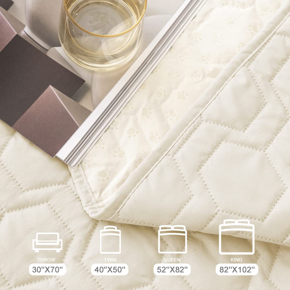 Tcksstex Waterproof & Anti-Slip Dog Bed Cover, 68x82 Inch, Ivory, Polyester - Incontinence Mattress Protector for Pets