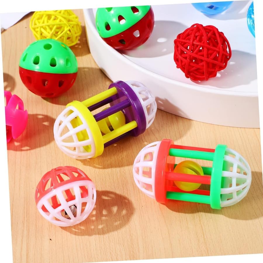 Kittupet Plastic Cat Toys Jingle Balls Pounce Chase Rattle Ball Toys 2 Pcs Jingle Bell And 6 Pcs Ball