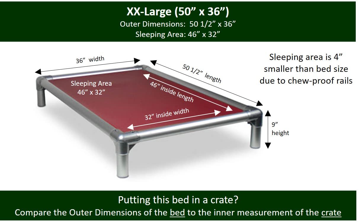 Kuranda Chewproof Bed - Silver Aluminum - 50'' x 36'' - Heavy Duty Vinyl - Burgundy