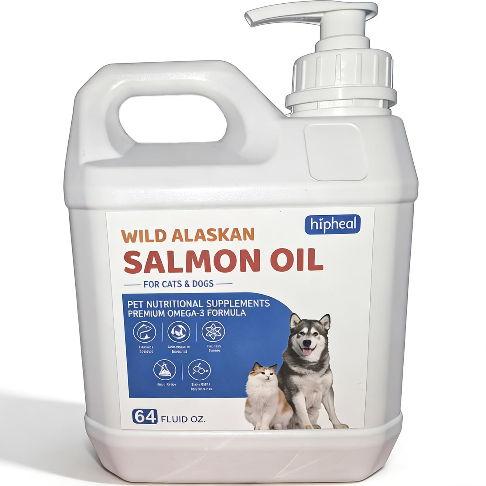 Wild-Caught Salmon Oil for Dogs & Cats - Omega 3 EPA DHA,Fish Oil Liquid Supplement for Skin & Coat Health (64 FLOZ Fish Oil)