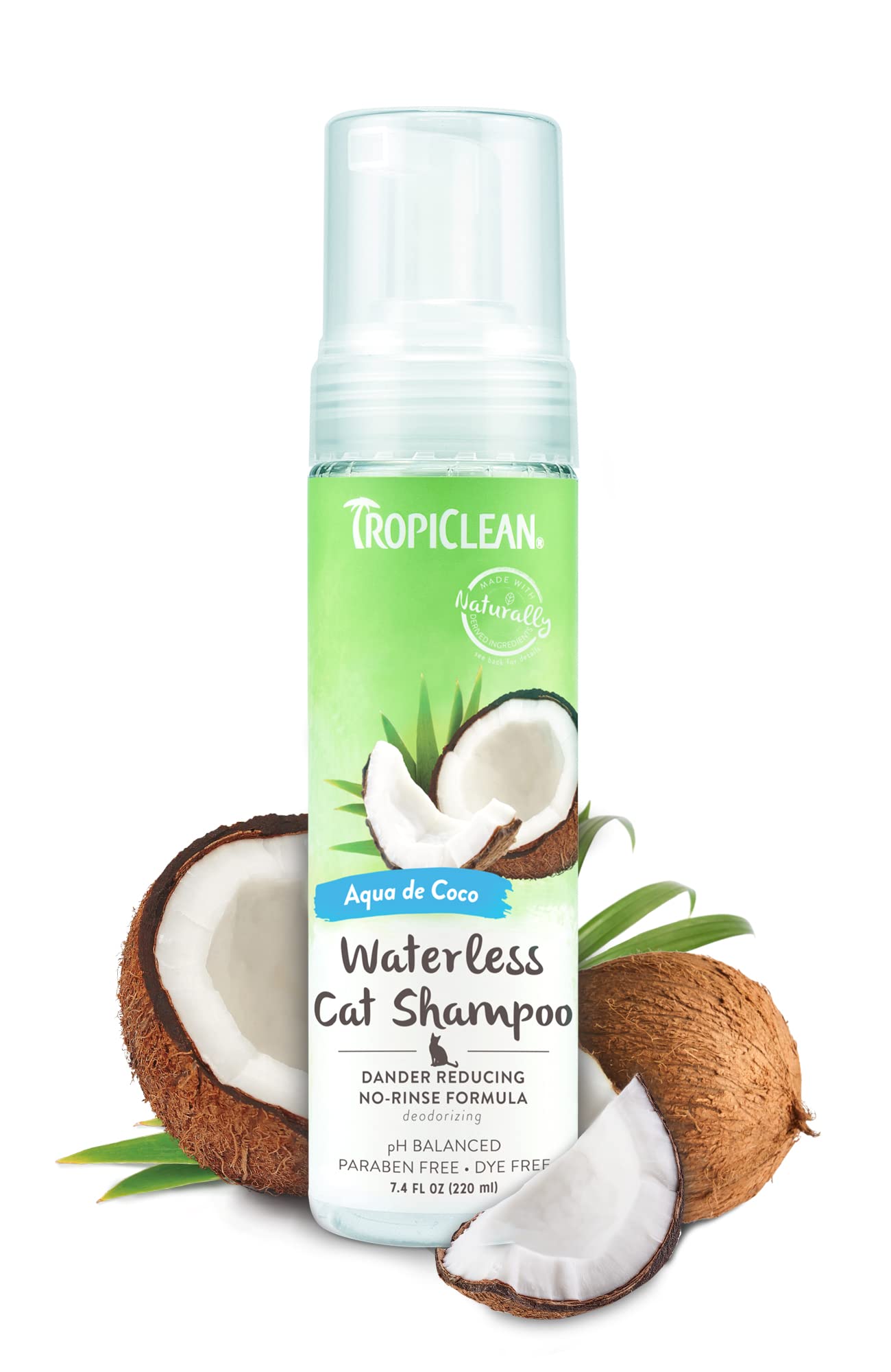 TropiClean No Rinse Waterless Cat Shampoo | Dandruff Treatment | Moisturizing Dry Shampoo for Dry Skin | USA Made | Aqua de Coco