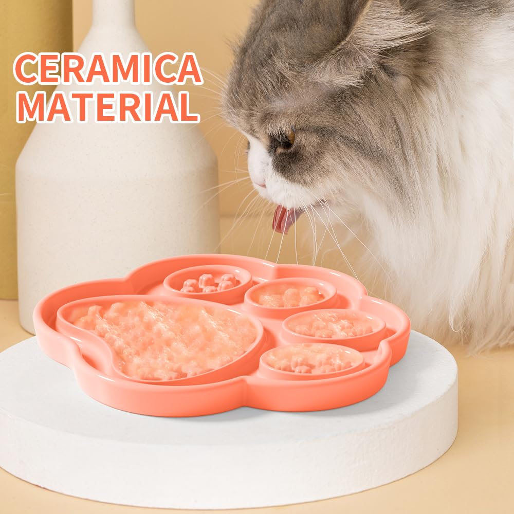 Ceramic Slow Feeder for Dogs & Cats, Lick Mat and Puzzle Feeder Cat Dish Slow for Anxiety Relief, Interactive Treats, and Wet Fo