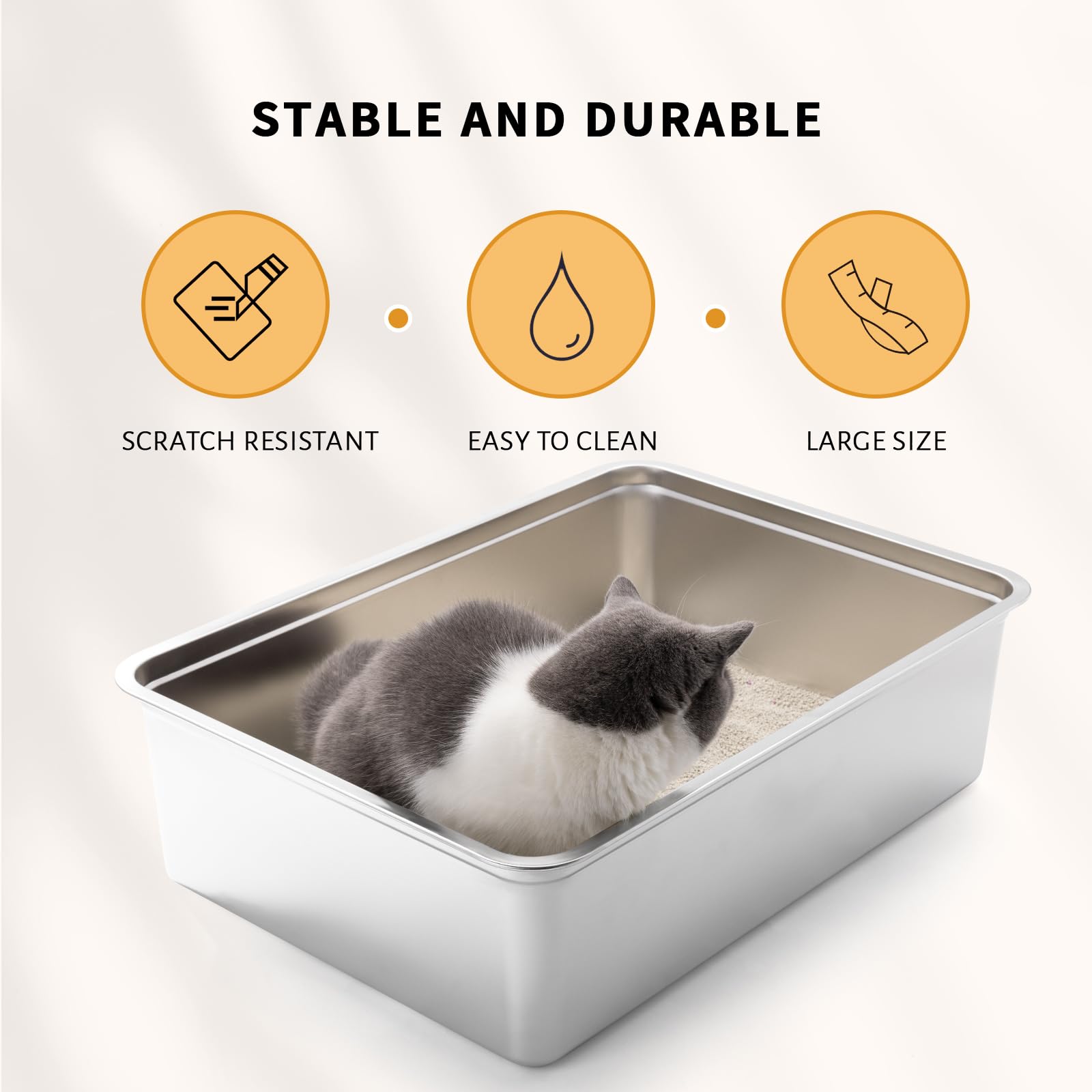 Yangbaga Extra Large Stainless Steel Litter Box, 28 X 20 X 8 Ultimate Metal Cat Litter Box With High Sides, Sturdy Long-Lasting